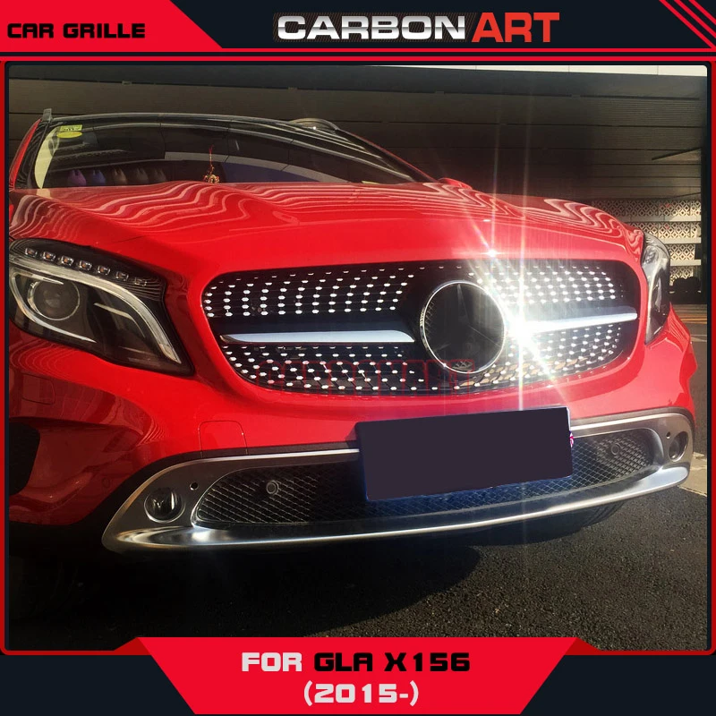For Mercedes GLA Diamond Grille Mesh Front Grill Chrome Silver Black