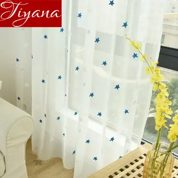 

Blue Stars Curtain for Kids Baby Room Cartoon Linen Tulle Curtain Sheer Fabric Drapes Window Treatment Cortinas T&300#30