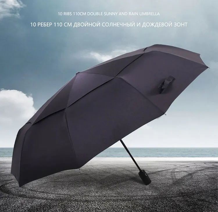 Двухслойный Зонт для мужчин, качественный Большой ветрозащитный зонт для гольфа, автоматический складной зонт от дождя, Женский Большой брендовый зонт для путешествий