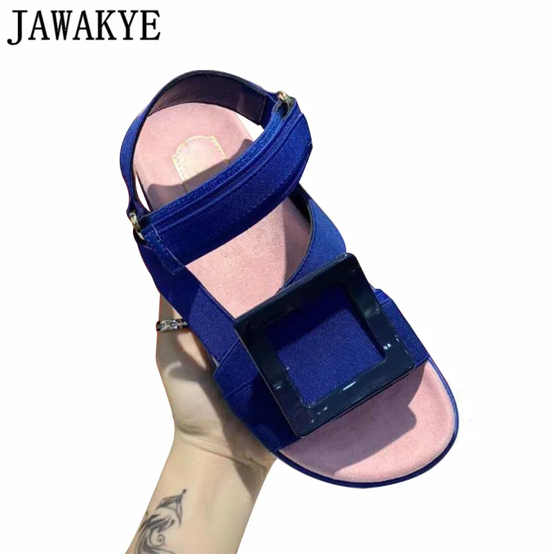 

2019 Concise Square Buckle Gladiator Sandals Women Open Toe Thick Bottom Summer Sandals Mixed Color Hook&Loop Casual Shoes Women