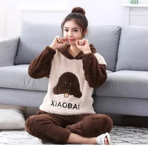 Зимняя Пижама 4XL домашняя одежда Женская фланелевая Толстая теплая для сна