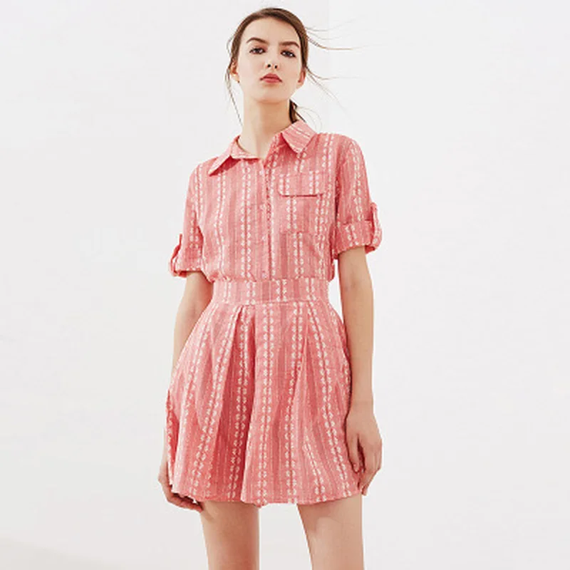 2019 New Summer Women Two Piece Outfits Office Lady Lapel Elastic Waist Short Sleeves Single Breasted Mini Pink Two Piece Sets 2019 New Summer Women Two Piece Outfits Office Lady Lapel Elastic Waist Short Sleeves Single Breasted Mini Pink Two Piece Sets