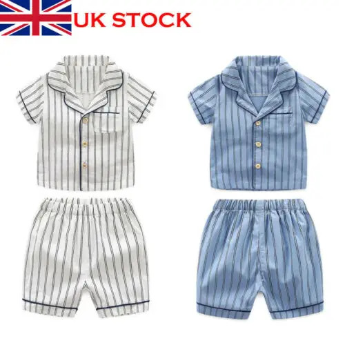 

Boys Cotton Pajamas Homewear Kid Children Stripe Loungewear Sleepwear Set Nightgown US