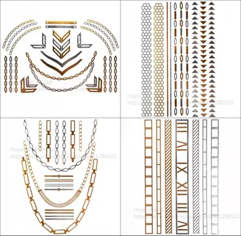 

4sheets different designs 21x15cm big Metallic tattoo jewelry flash Non-toxic Large Metallic Gold and Silver Temporary Tattoo