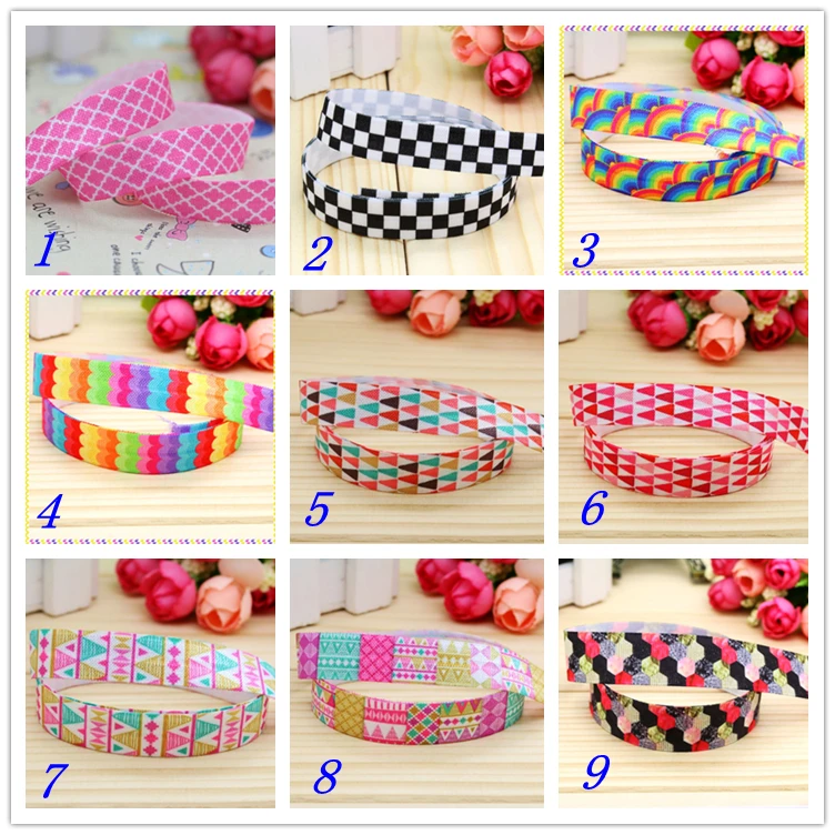 

5/8'' Free shipping Fold Elastic FOE flower dot chevron printed headband headwear hairband diy decoration wholesale OEM D127