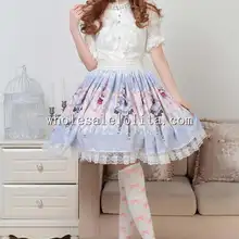 Мода Красивая Короткая Юбка Прекрасный Мультфильм Девушки Печати Синий СК Сладкая Лолита Юбка