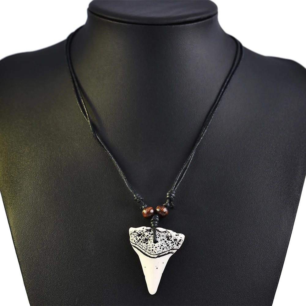 Mens Shark Tooth Teeth Pendant Necklace Charm Wax Cord Rope String Chain Jewelry Dropshipping Mens Shark Tooth Teeth Pendant Necklace Charm Wax Cord Rope String Chain Jewelry Dropshipping
