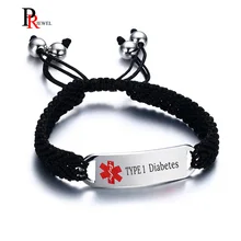 Браслет из нержавеющей стали для мальчиков, черный нейлоновый плетеный браслет, гравировка