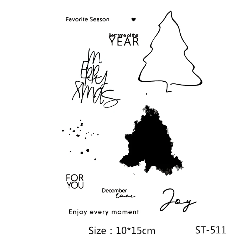 

AZSG Merry Christmas Tree Lines Clear Stamps/Seals For DIY Scrapbooking/Card Making/Album Decorative Silicone Stamp Crafts