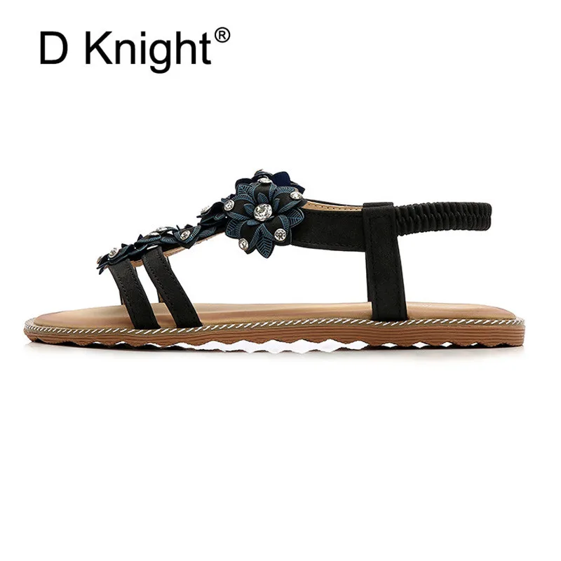 Fashion pu Leather Sandals Women Bohemian Summer Ladies Casual shoes woman Rhinestone Appliques Female Beach Shoes Flat Sandals (16)