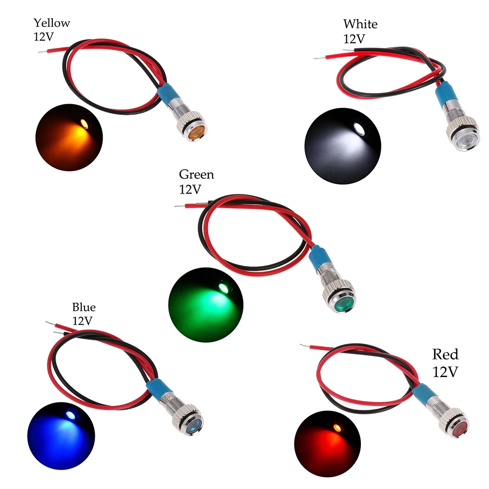 1 шт. 6 мм светодиодный металлический светильник Lndicator 3 в 5 в 6 в 9 в 12 В 24 В 220 В Водонепроницаемая сигнальная лампа с проводом красный, желтый, синий, зеленый, белый