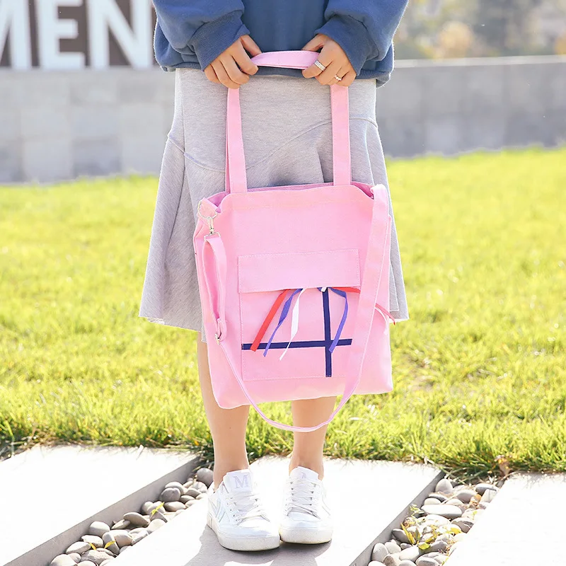 

2019 Lady Fashion Ribbon Shoulder Messenger Bag Printing Canvas Female Simple Wild Casual Student Bag Beach Bags