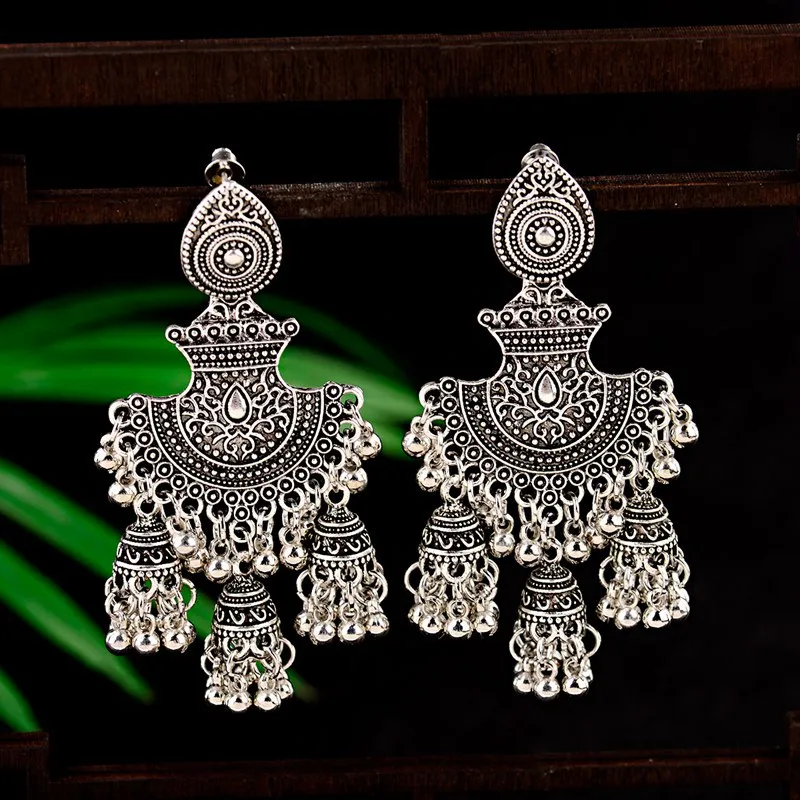 New Ethnic Vintage Women's Geometric Turkish Jhumka Earrings Indian Jewelry Gold Color Tassel Dangling Earrings Turkey Jewelry