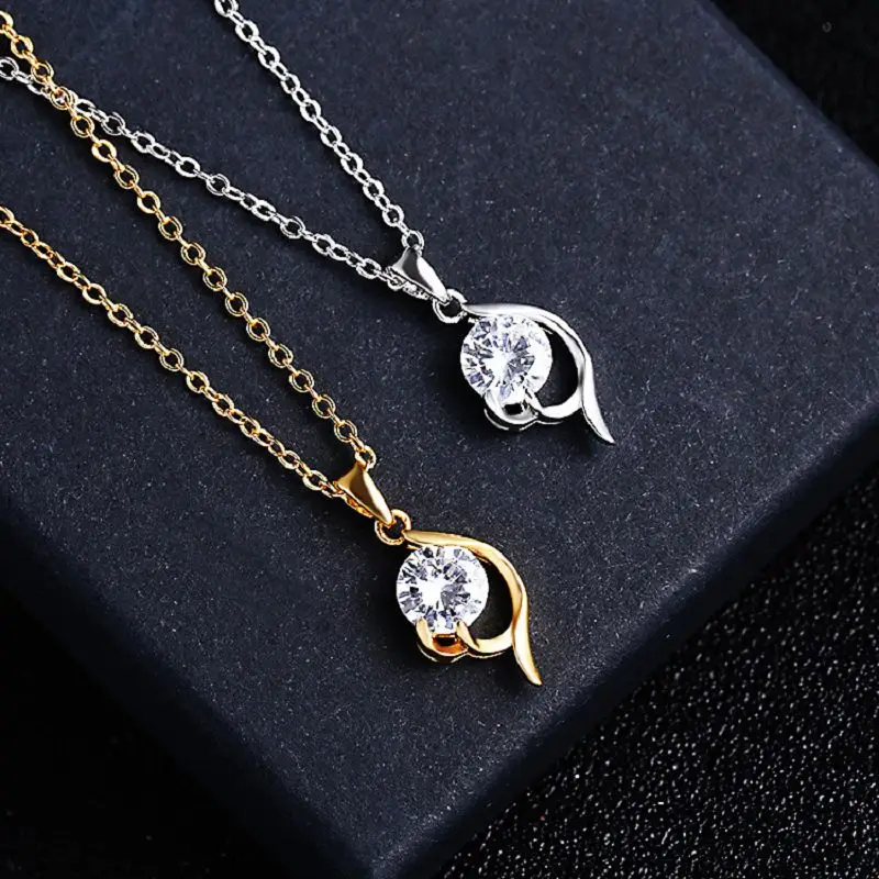 

Classic Short Necklaces Gold White Plated Cubic Zirconia Pendant Necklace Girls Women Simple High Quality Accessories Drop SP163