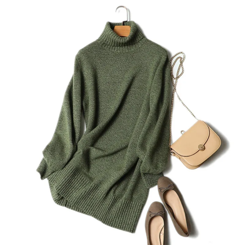 

2018 New 100% Pure Cashmere Winter Women Sweater Dresses Turtleneck Knitwear Long Sleeves Thick Knitted Ladies Sweater Dresses