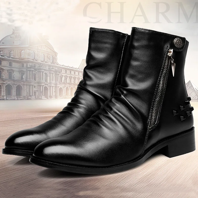 c3 Masculino Quadrado Thin Calcanhar Botas Fleece Dedo High Moda Fleece Inverno Homens Couro Grossa C2 Increased Street c4 Lã Além Rebites c1 Veludo De Quente Increased Martin Apontado q6zBxRnxw