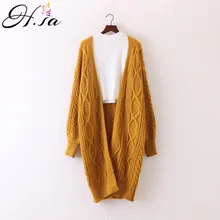 H.SA 2017 Women Long Cardigans Autumn Winter Open Stitch Poncho Knitting Sweater Cardigans V neck Oversized Cardigan Jacket Coat