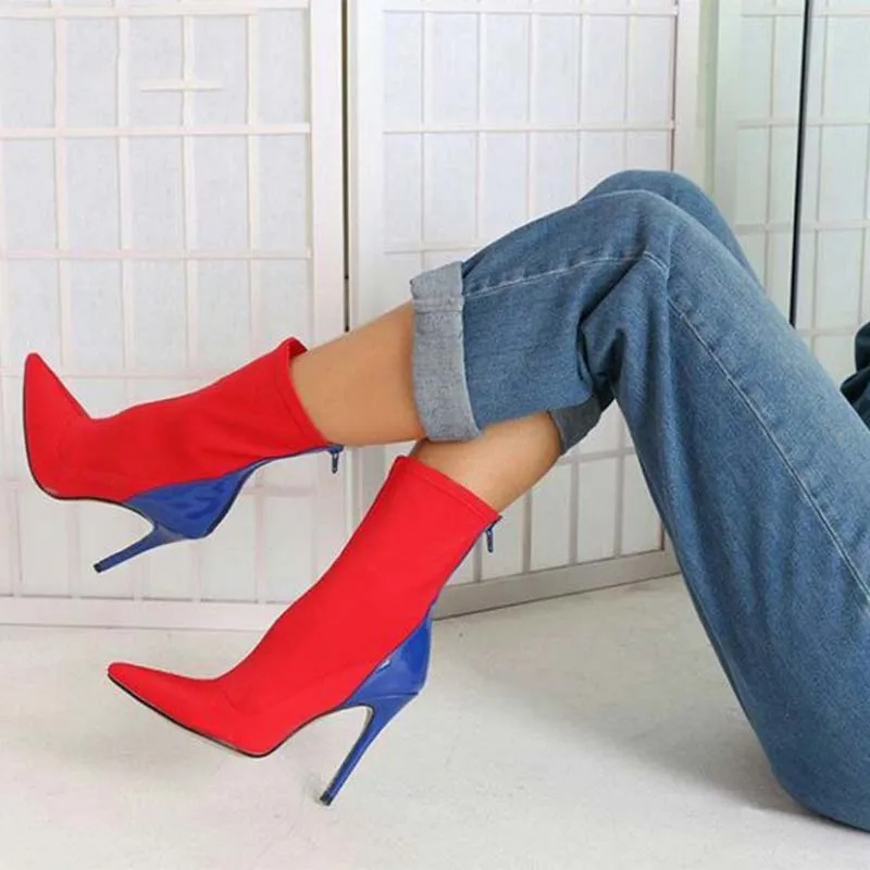 

2019 Fashion Sexy Boots Pointed Toe Spring Autumn Chelsea Boots Women Elastic Socks Ankle Boots With Slip-On Thin Heels Shoes