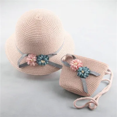 Простое, маленькое, новое, детская соломенная шляпа, детская Солнцезащитная шляпа, летняя шапочка для девочек, пляжный козырек Соломенная шляпа, сумка, комплект из двух предметов - Цвет: 17