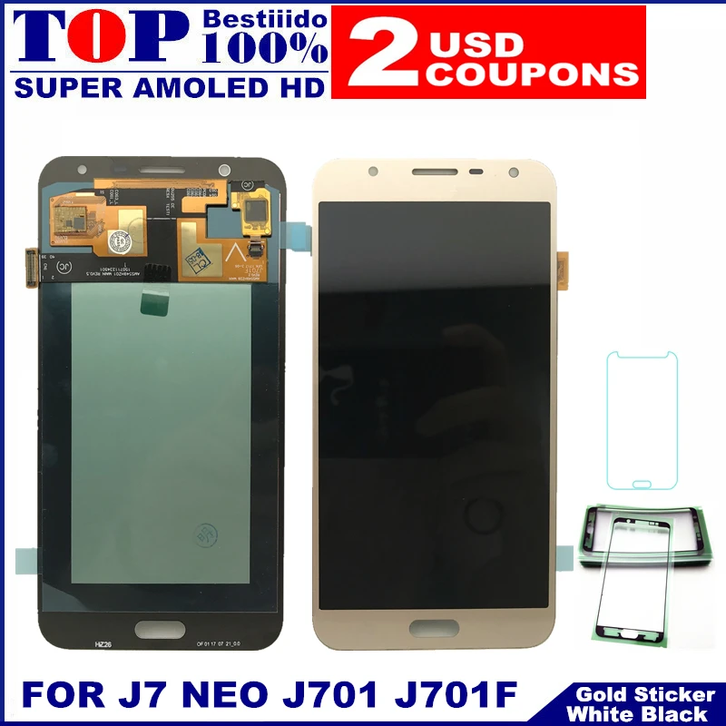 

100% Tested Super AMOLED Display For Samsung Galaxy J7 neo J701 J701F J701M LCD Touch Screen Digitizer Assembly LCD Replacement