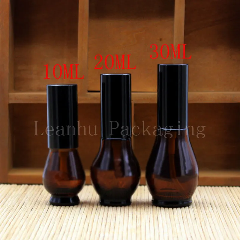 

10ml 20ml 30ml Single Gourd Oil Bottles, Empty Cosmetic Container, Black Chicken Mouth Brown Glass Bottle,Makeup Sub-bottling