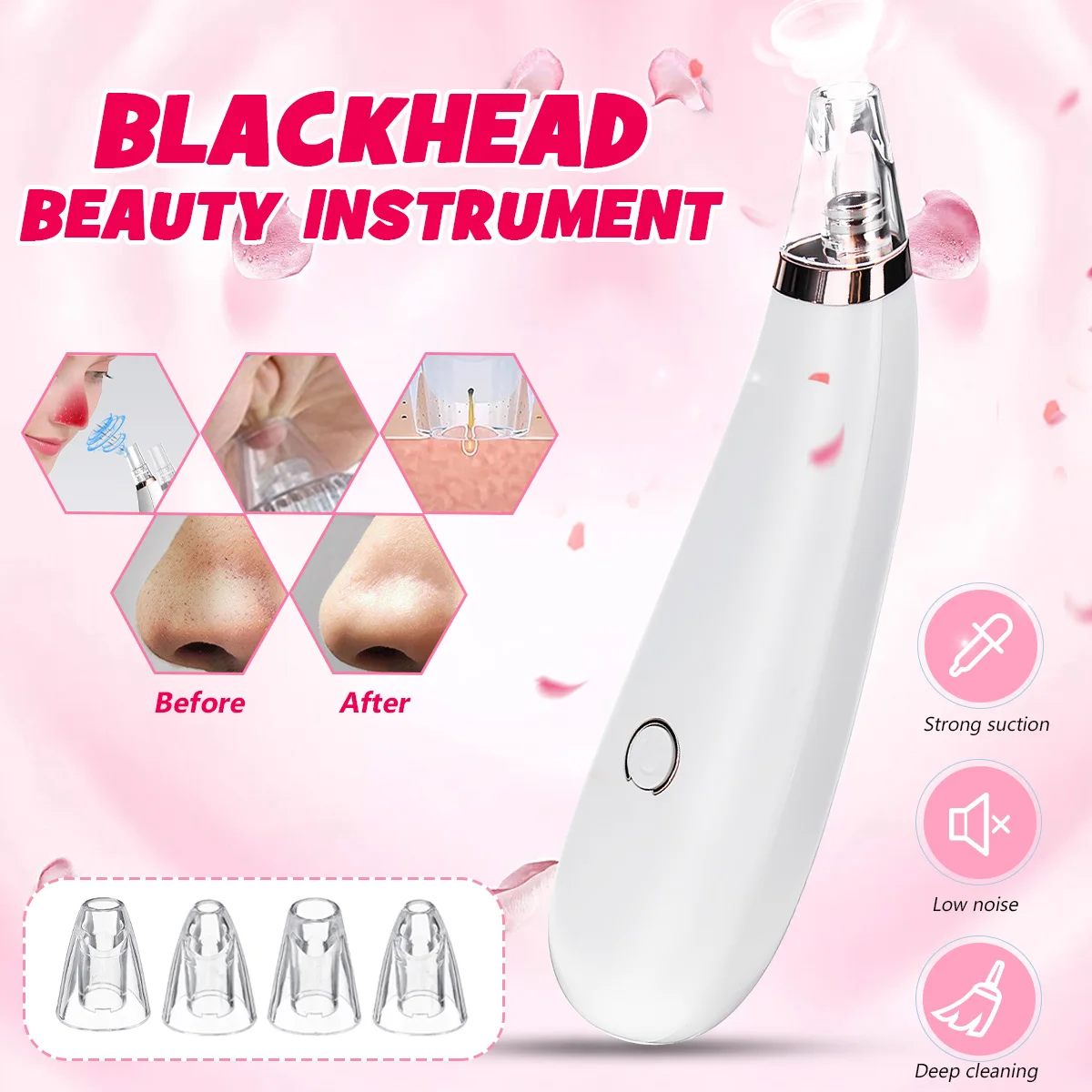 

Electric Blackhead Remover Facial Pore Cleanser Removal Tool with 4/6pcs Suction Heads for Women Face Beauty