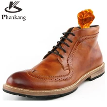 2016 men winter genuine leather boot male climbing oxford lace Martin retro high-top cattle desert boots shoes for men with fur