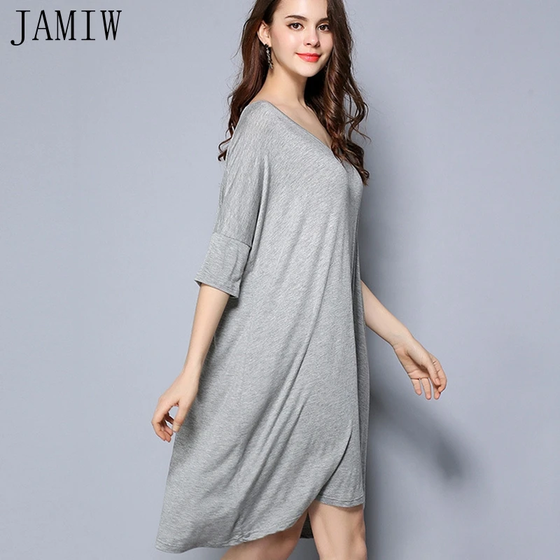 Boyfriend Style Loose Plus Size V Neck Nightdress Modal Sleepwear Short