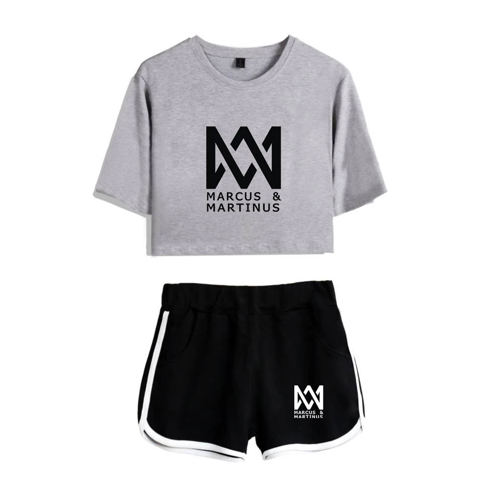 Kpop футболка комплект из двух предметов летняя футболка с принтом Kpop альбом женский костюм укороченный топ+ шорты брюки Маркус Мартинус спортивный костюм для женщин - Цвет: color5