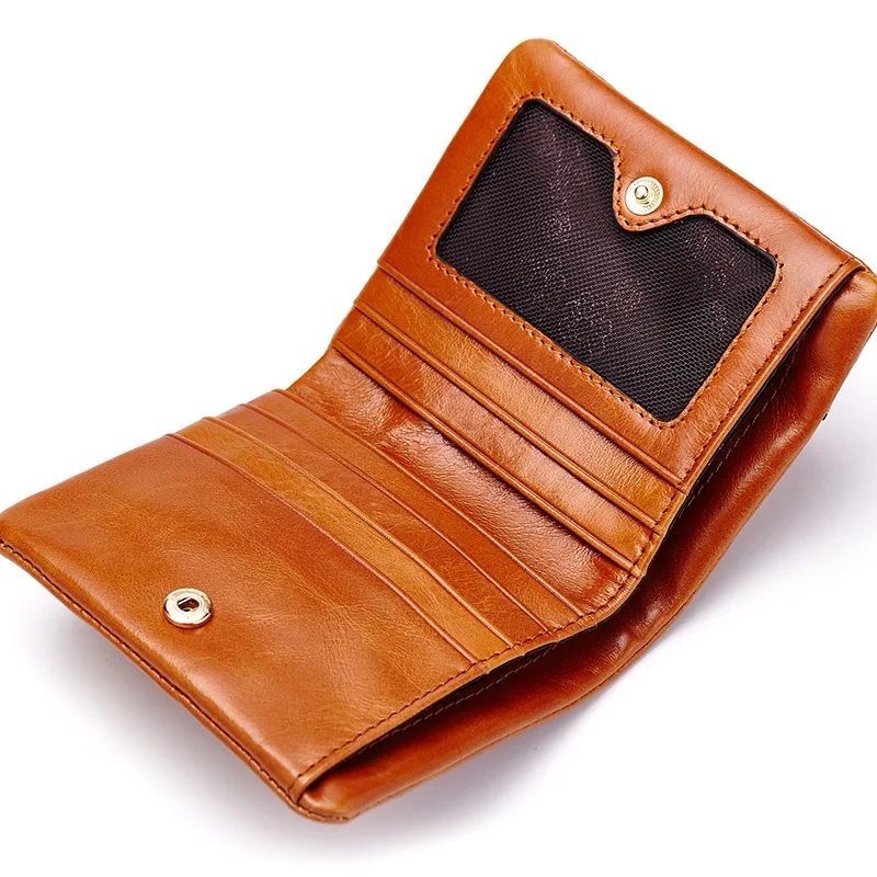 

Folio Wear-resisting High-quality Cow Genuine Leather Short Small Lady Violet Wallet Zip Beauty Pouch Women's Wallet Bank Card