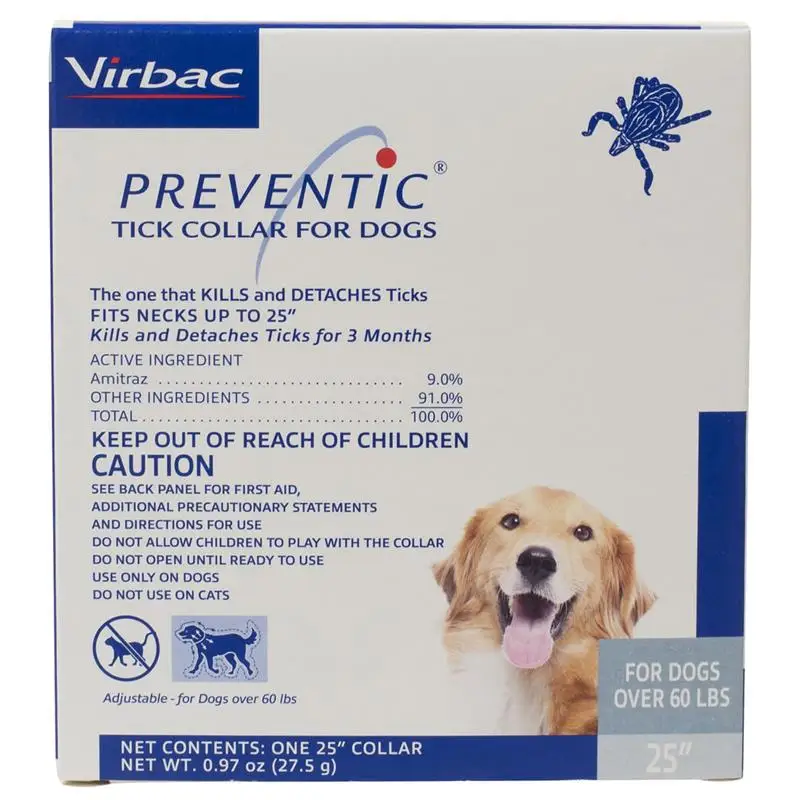 Virbac Preventic Tick Collar, убивает и отстегивает клещей в течение 4 месяцев, один воротник, 25"