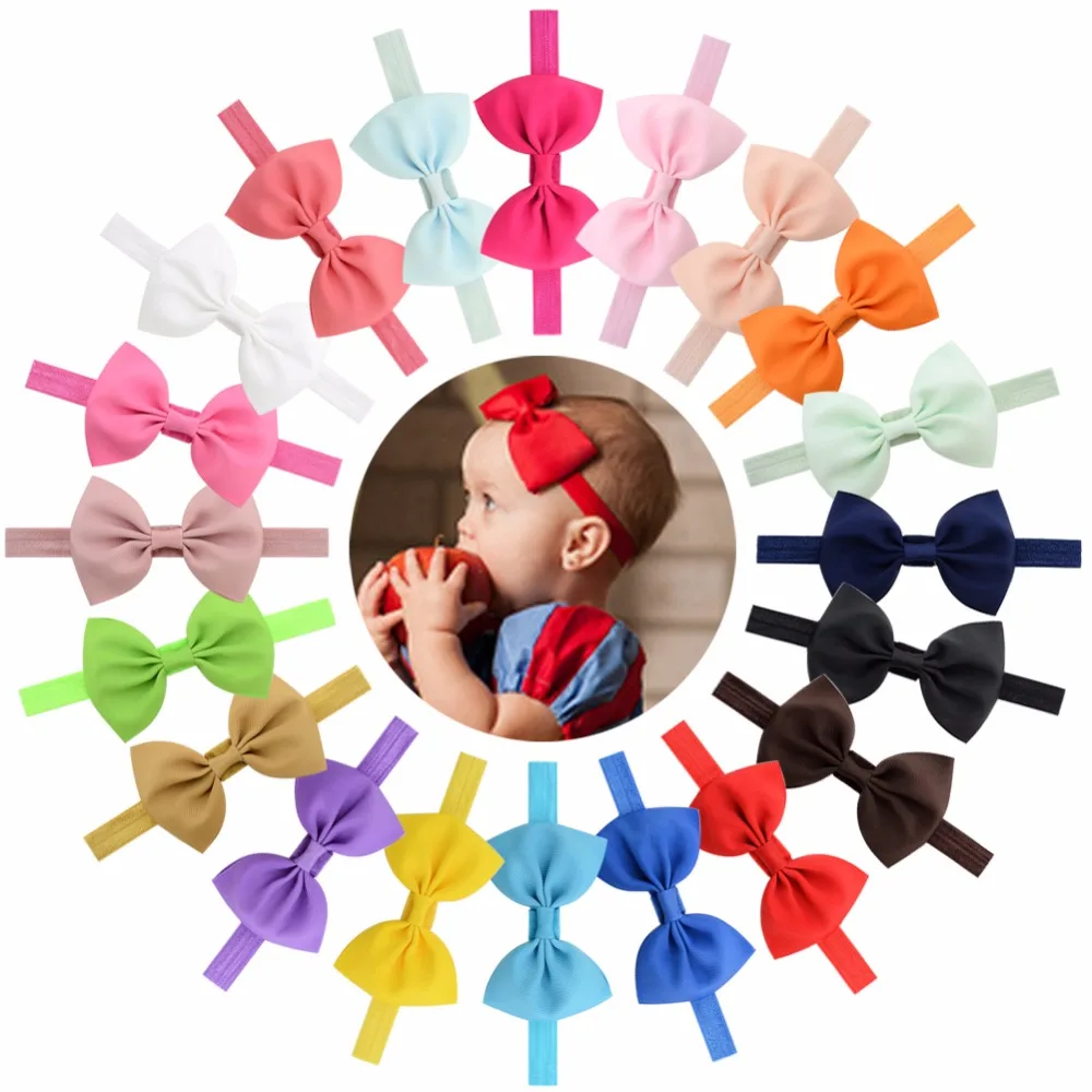 

20pcs/lot 4.3 inch kids Large Bow Tie Headband DIY Grosgrain Ribbon Bow Elastic Hair Bands Hair Accessories 789
