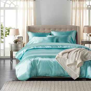 

Pure Satin Silk Bedding Set Home Textile King Size Bed Set Bedclothes Duvet Cover Flat Sheet Pillowcases conjuntos de ropa de