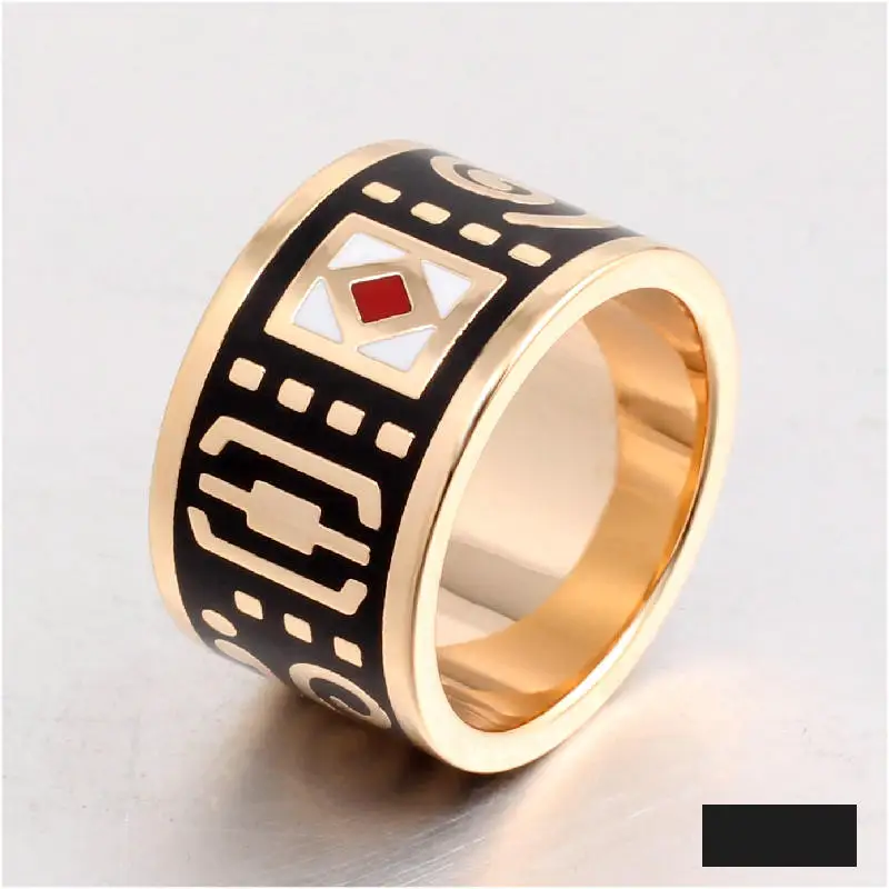 Новое высококачественное Ретро классическое кольцо из нержавеющей стали, черные кольца для женщин, ювелирные изделия, кольцо с эмалью - Цвет основного камня: JZ13-17-A