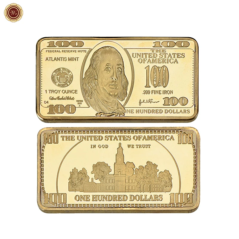 WR 14 шт. красочные доллар США золотой слиток банкноты металлические поделки 24 к позолоченные копия монеты Золотой бар бизнес Коллекция подарков