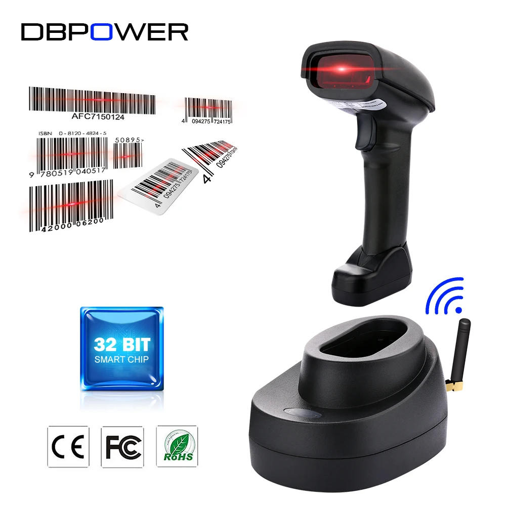 DBPOWER Wireless Laser Barcode Scanner with Charging Base 1D 32Bit High