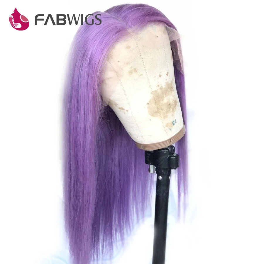 Fabwigs фиолетовый кружевной передний парик человеческих волос предварительно сорвал прозрачное кружево Передние парики бразильские Реми кружевные парики светло-фиолетовый