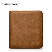 LUCKYER BEAUTY Genuine Leather Wallet Men Vintage Brown Organizer Purse Luxury Designer Brand Card Holder Fashion Men’s Wallet