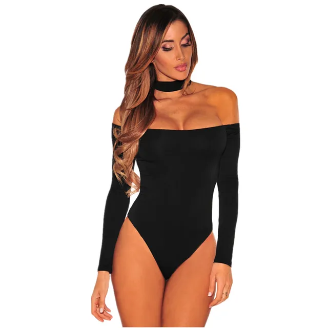 Cfanny 2017 Sexy Bodysuit Women Black Choker Off Shoulder