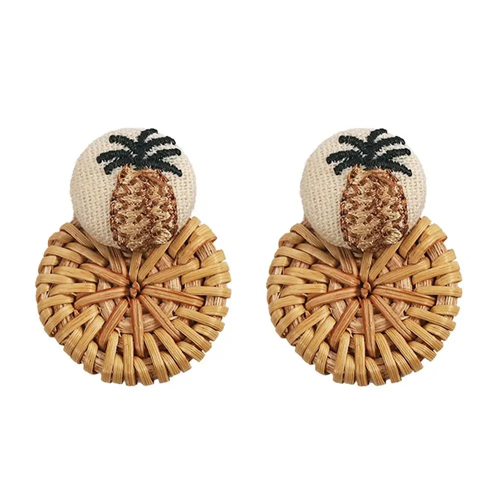

Wholesale Custom Wicker Bamboo Crochet Indian Wood Ratton Earrings For Girls