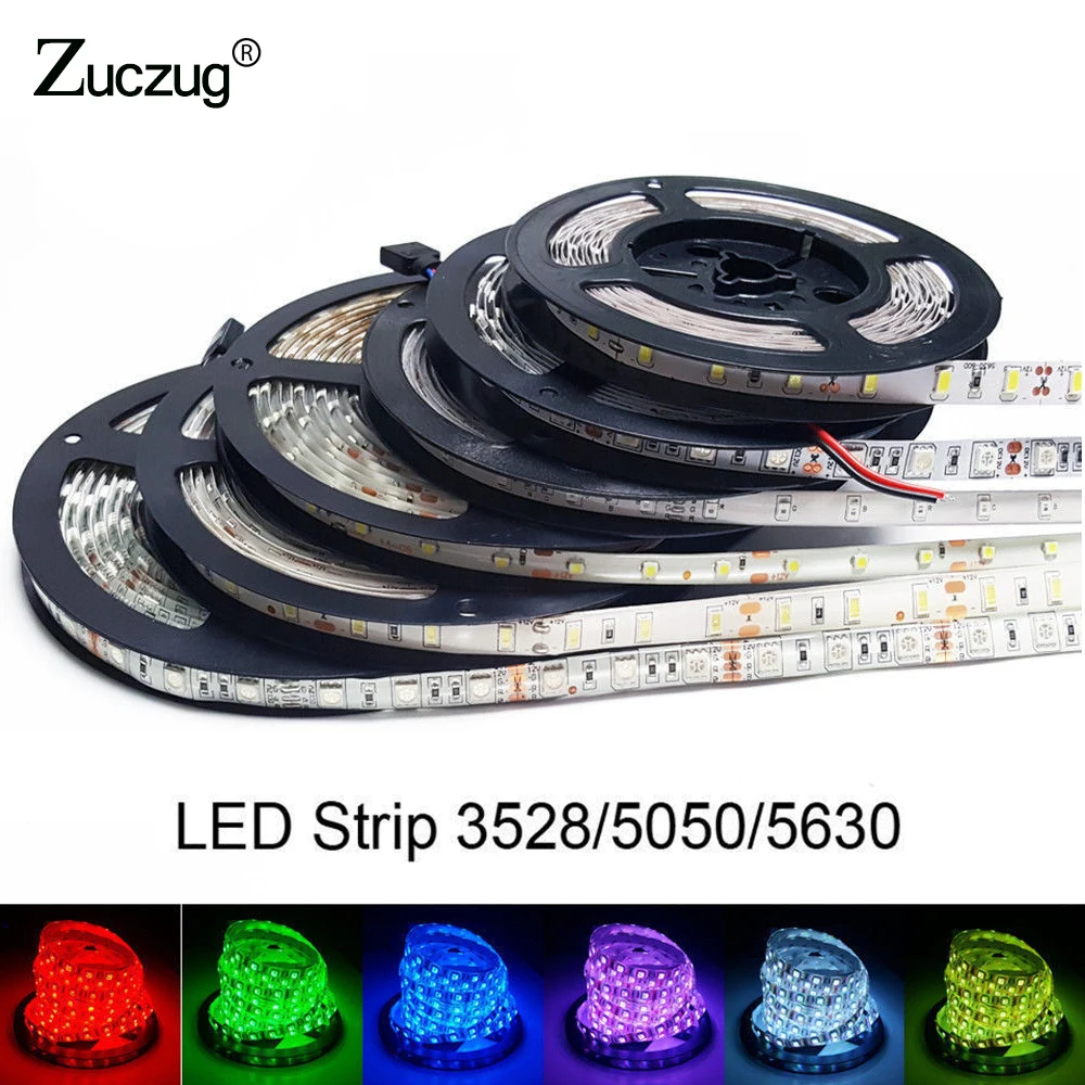 

LED Strip RGB Light 12V 5M LED RGB Tape SMD 2835 5050 5630 Flexible Ribbon Not waterproof 12 V Ledstrips Flashlight LED light