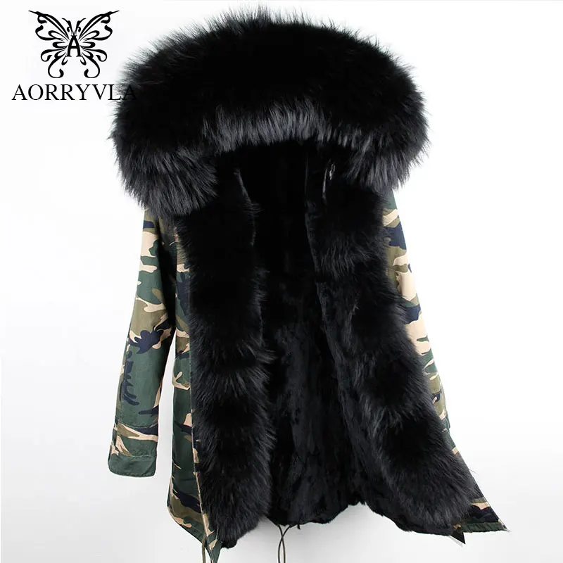 AORRYVLA 2018 Winter New Women Fur Parka Natural Raccoon Fur Hooded Long Coat Real Rabbit Lining Casual Female Warm Parka