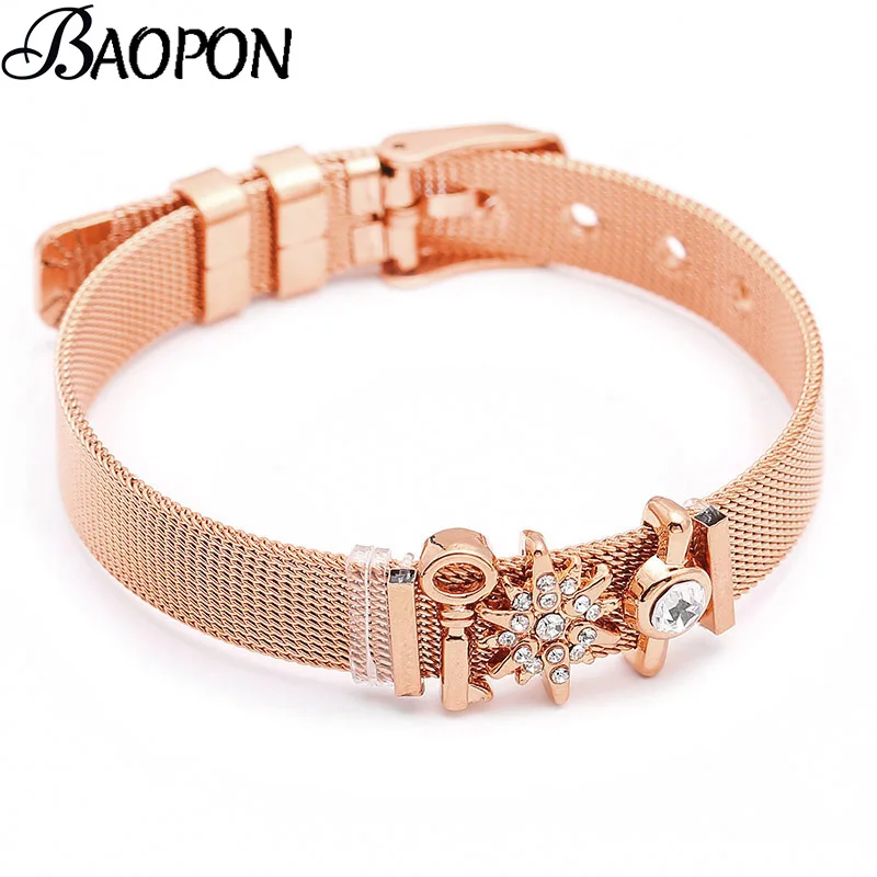 Dropshipping Fashion Snowflake Jewelry Rose Gold Color Love Mesh