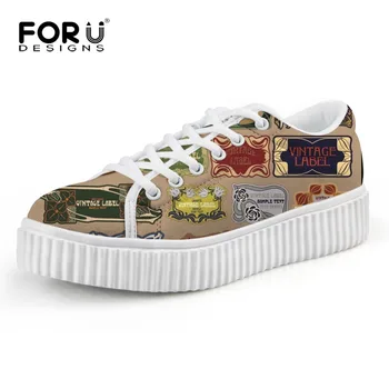 

FORUDESIGNS Travel Classic Low Style Stamp Pattern Autumn Winter Height Increasing Flats Women's Platform Shoes Casual Creepers