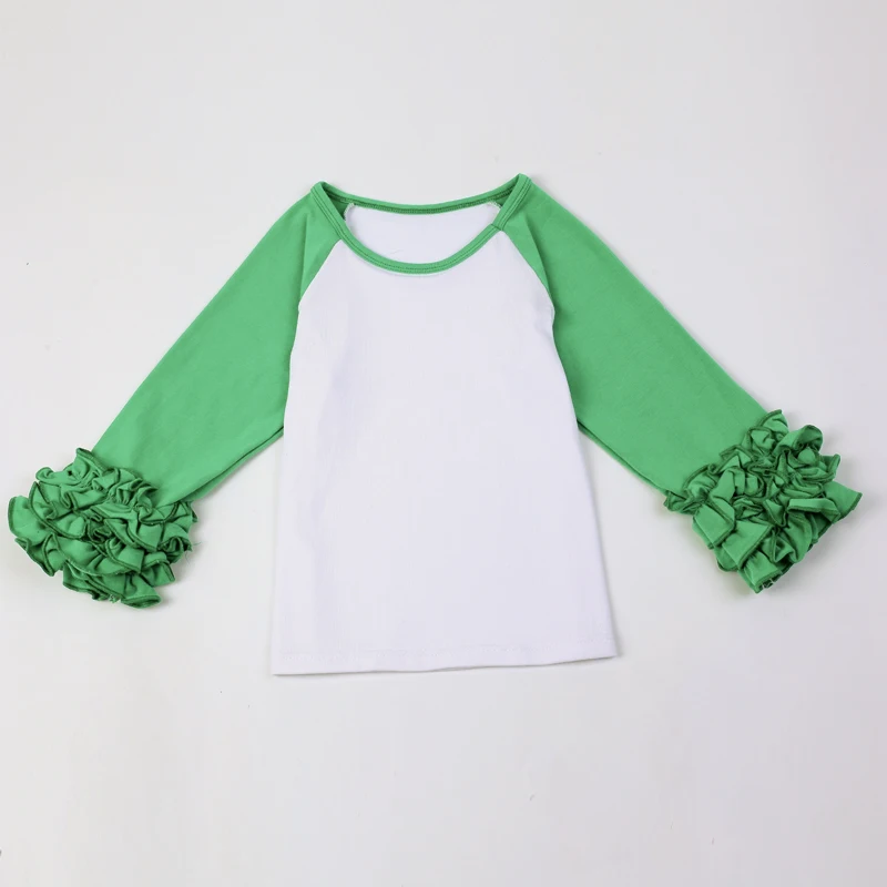 DIY Blanks Ruffle Cuff Sleeve Raglan T Shirt Girls Monogram Ruffle Sleeve Raglan Shirts solid