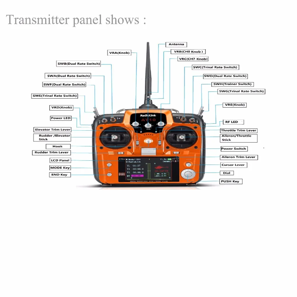 RadioLink AT10 II 2,4 Ghz 12CH дистанционный передатчик с R12DS приемником PRM-01 модуль возврата напряжения батарея RC сделано Квадрокоптер