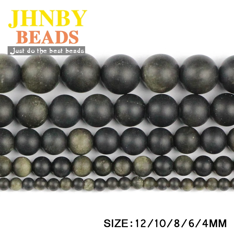 

JHNBY Matte Gold Obsidian Natural Stone Top quality 4/6/8/10/12MM Round ball Loose beads jewelry accessories bracelet making DIY