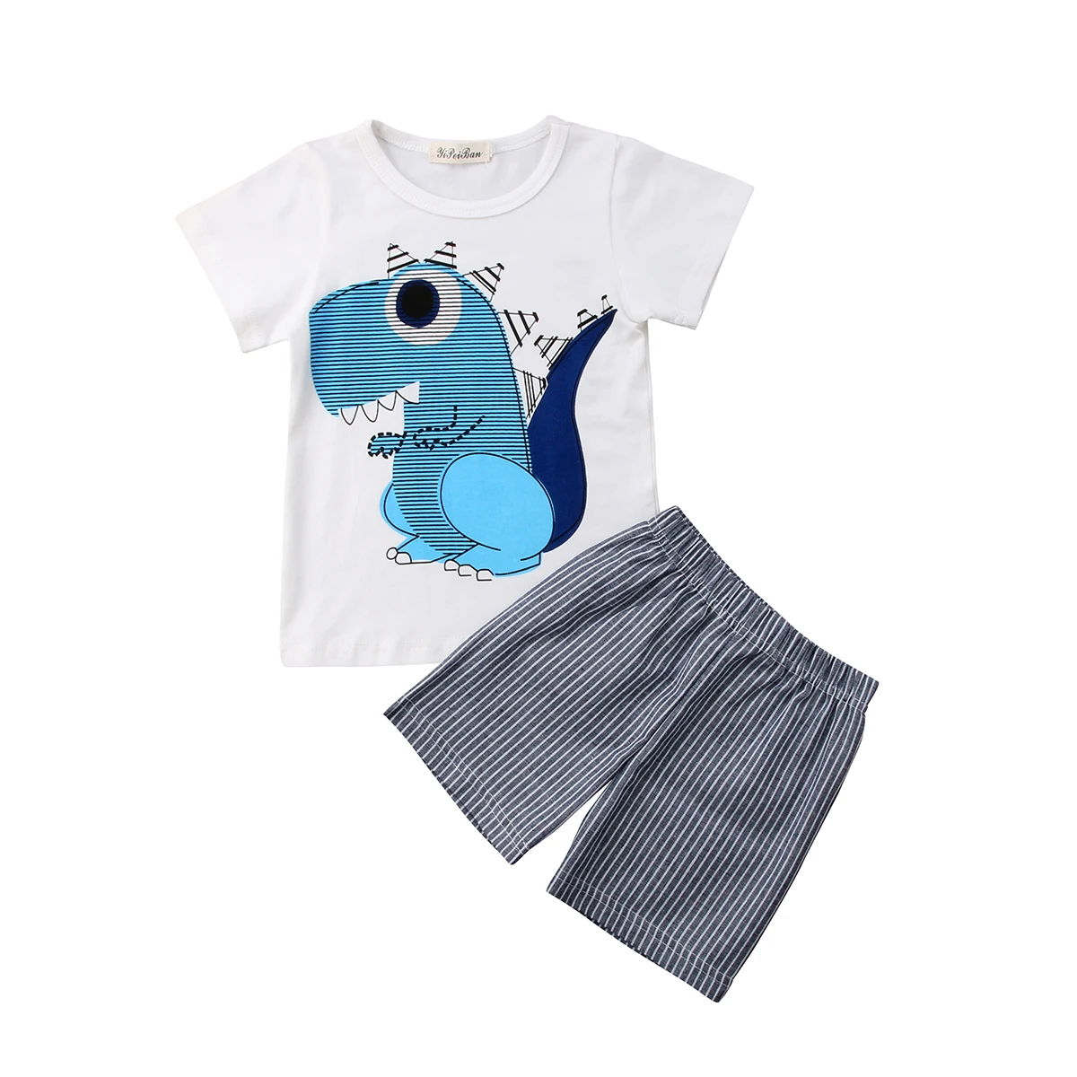 

2PCS Summer Toddler Baby Boys Outfits Short Sleeve Animal T-shirt+Shorts Striped Pants Set