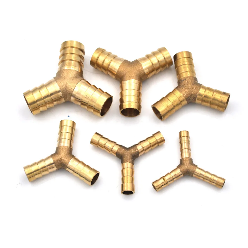 "Y" Type 3 way Connector Adapter With Valve Brass Hose Barb Barbed Tube Pipe Fitting Tee For Fuel Gas Water