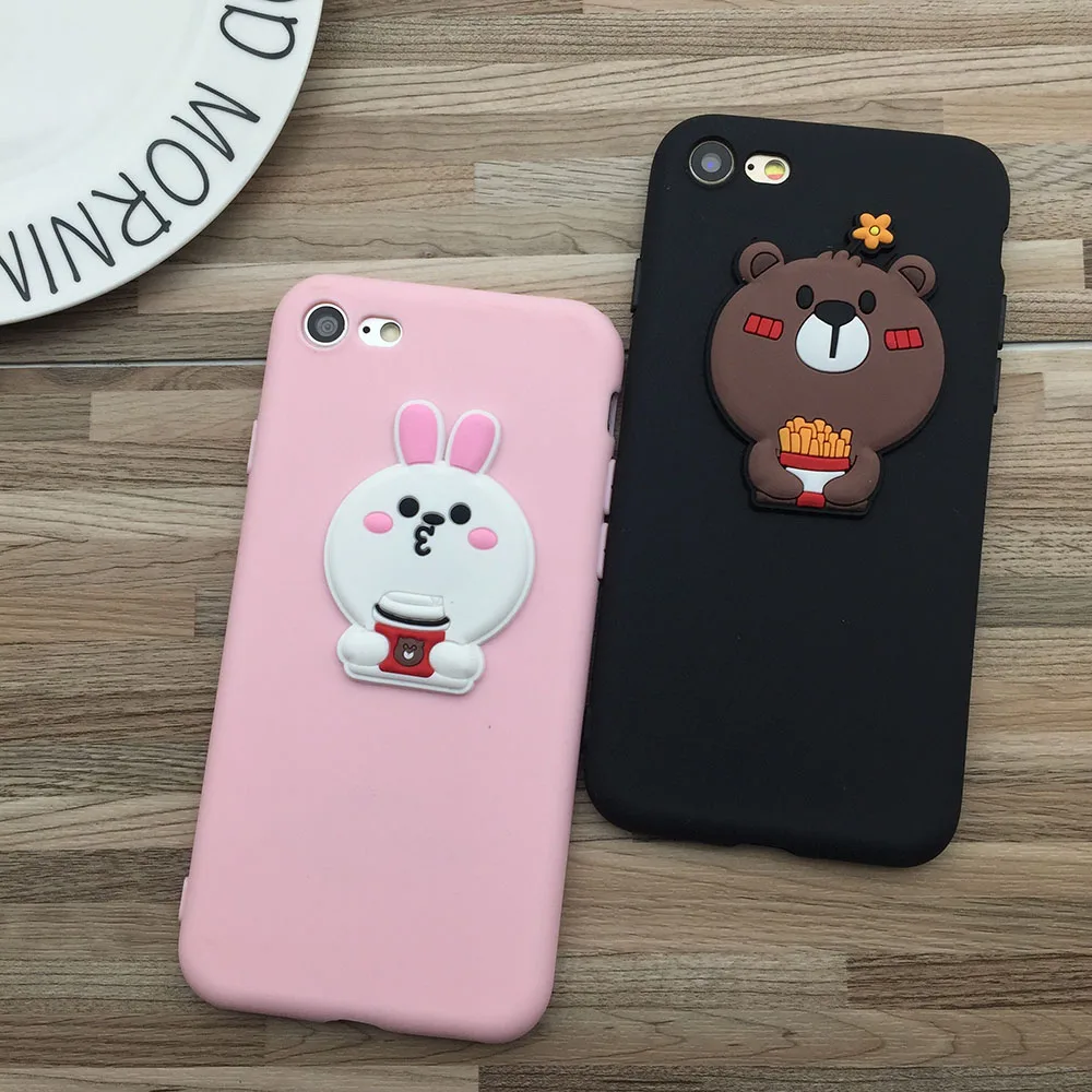 Luxury cute silicone Soft brown bear rabbit Back Cover Case for iPhone